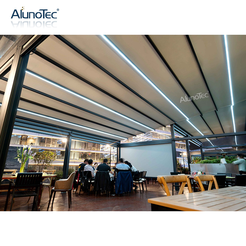 Motorisiertes, einziehbares PVC-Dachpavillon, Faltdach von AlunoTec mit Sichtschutz