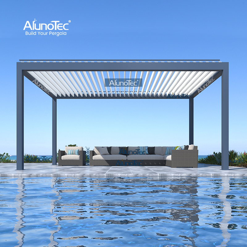 6x4m 20x45ft Hochleistungs-Lamellenpergola aus Aluminium mit Pulverbeschichtung und Entwässerungssystem