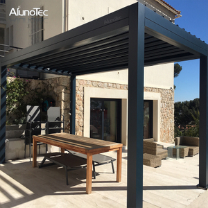 Motorisierte Terrassenüberdachung, Aluminium-Gartenpergola, Lamellendach, Pavillon auf Deck