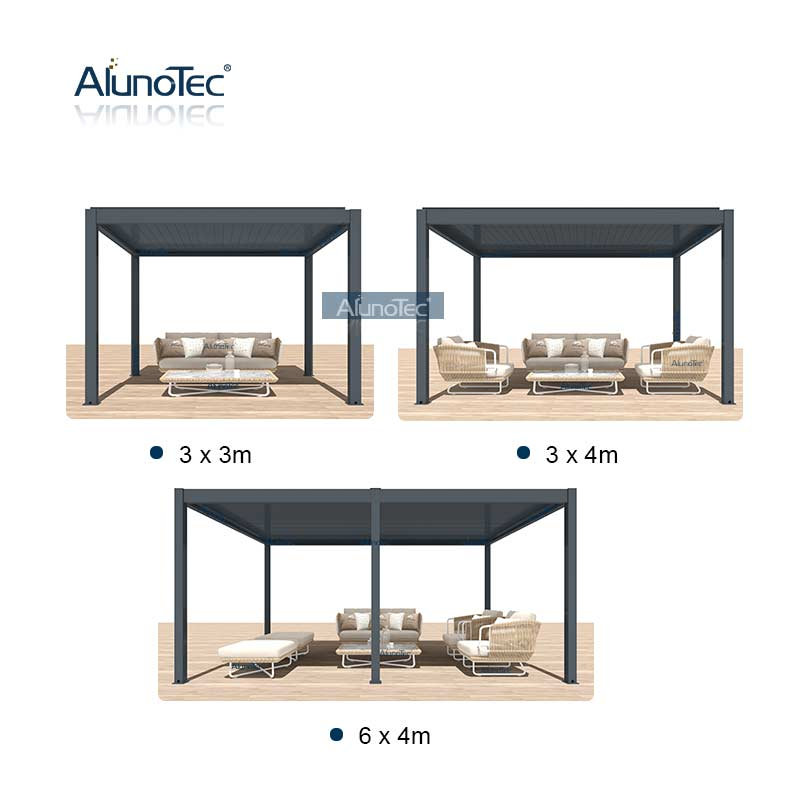 AlunoTec Pergola-Set mit manueller Kurbelbedienung, wasserfest, für den Außenbereich, Pavillon, Gartenöffnung, Lamellendach