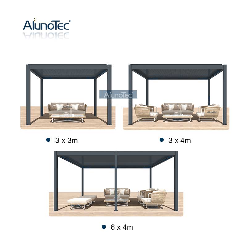 AlunoTec Pergola-Set mit manueller Kurbelbedienung, wasserfest, für den Außenbereich, Pavillon, Gartenöffnung, Lamellendach