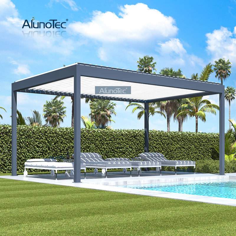 AlunoTec Outdoor-Öffnungsdachsysteme, motorisierte graue 3 x 4 Meter große Pergola, deckt Designs mit Zaun ab