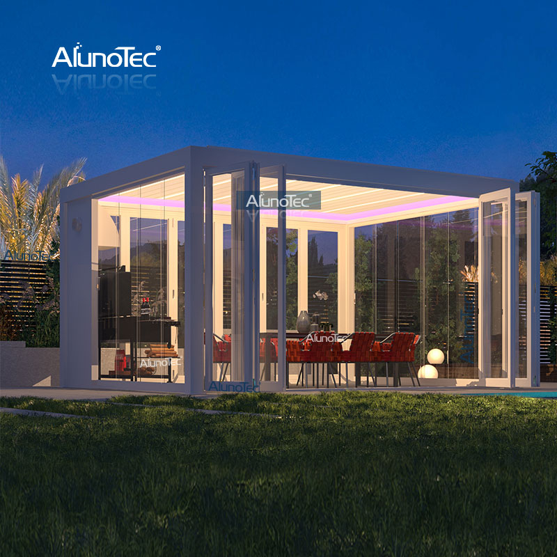 Moderner DIY wasserdichter Lamellendach-Bioklima-Pavillon für den Außenbereich, kommerzielles Hochleistungsgewächshaus, Deck- und Terrassenbauer
