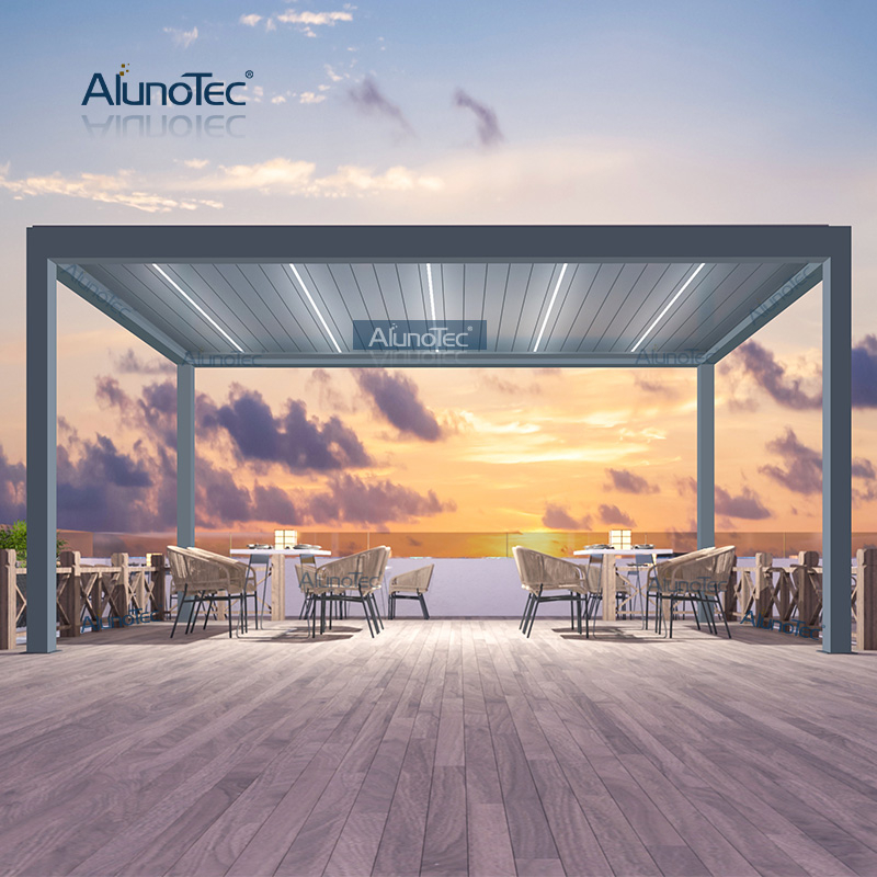 AlunoTec Markise, Lamellendach, motorisierter Pavillon, wasserdichte Gartenpergola für den Außenbereich