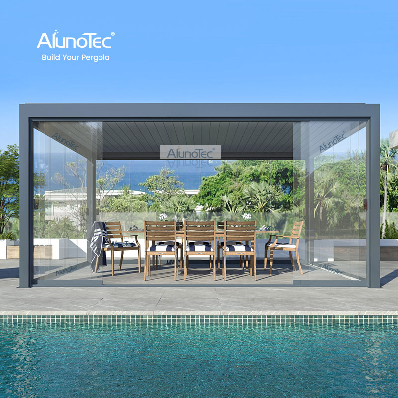 AlunoTec Pergo-Lux 20 Fuß x 15 Fuß, schwarze Pergola mit seitlichem Sonnenschutz