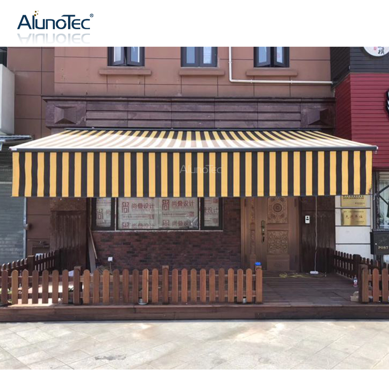 Leicht zu montierender Sonnenschutz aus Aluminium für Pergola-Pavillon, zusammenklappbare Vollkassetten-Markise mit motorisiertem Vertikalvorhang