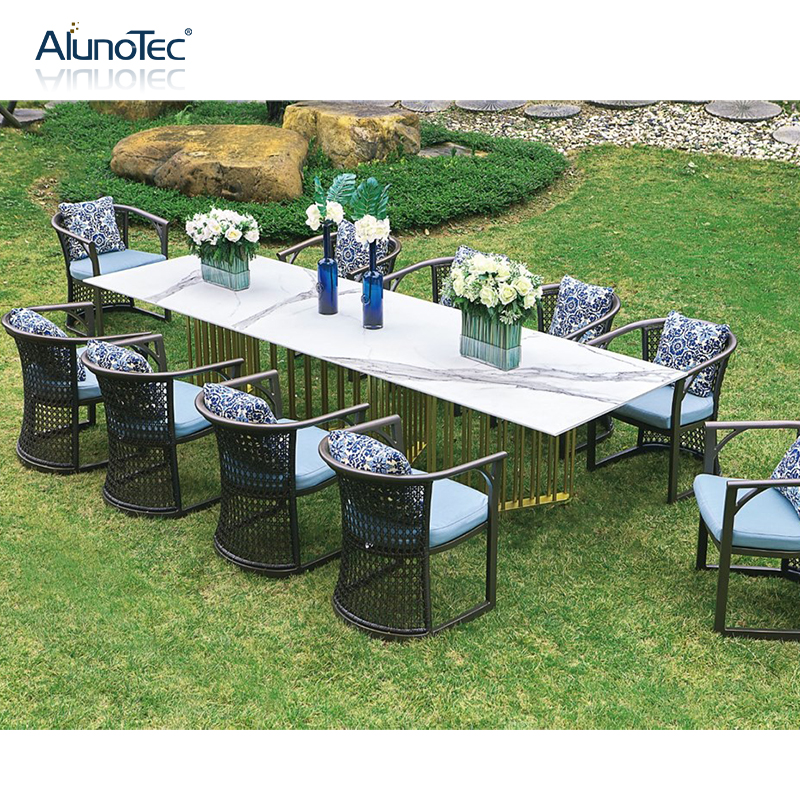 Luxuriöses, modernes Design-Gartenmöbel-Ess-Set, Outdoor-Rattanstühle für 10 Personen 