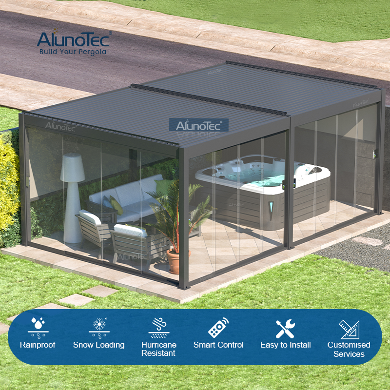 Standard-Sonnenschutz, manueller Pavillon, Außenöffnung, Dach, Lamellenpergola 3x4, mit verschiebbarem Reißverschluss