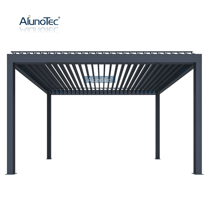 Erstpreis ab Werk Pergo -eco 6x3m Motorisierte graue Pergola zur Wandmontage mit LED-Leuchten