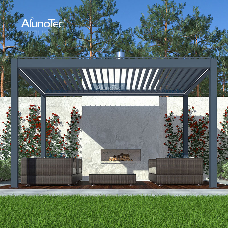 AlunoTec DIY Easy Installation Pavillon Outdoor Wasserdichte Aluminium-Pergola-Kits 4x3 mit manuellem Griff