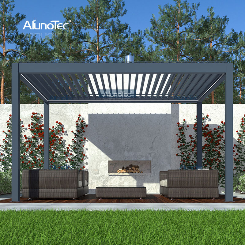 AlunoTec DIY Easy Installation Pavillon Outdoor Wasserdichte Aluminium-Pergola-Kits 4x3 mit manuellem Griff