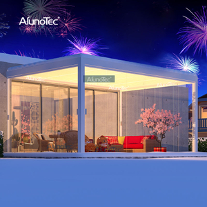 AlunoTec Manuell/motorisierter Garten-Sonnenschutz, Überdachung, Aluminium-Pavillon, regensichere Lamellen-Pergola mit LED