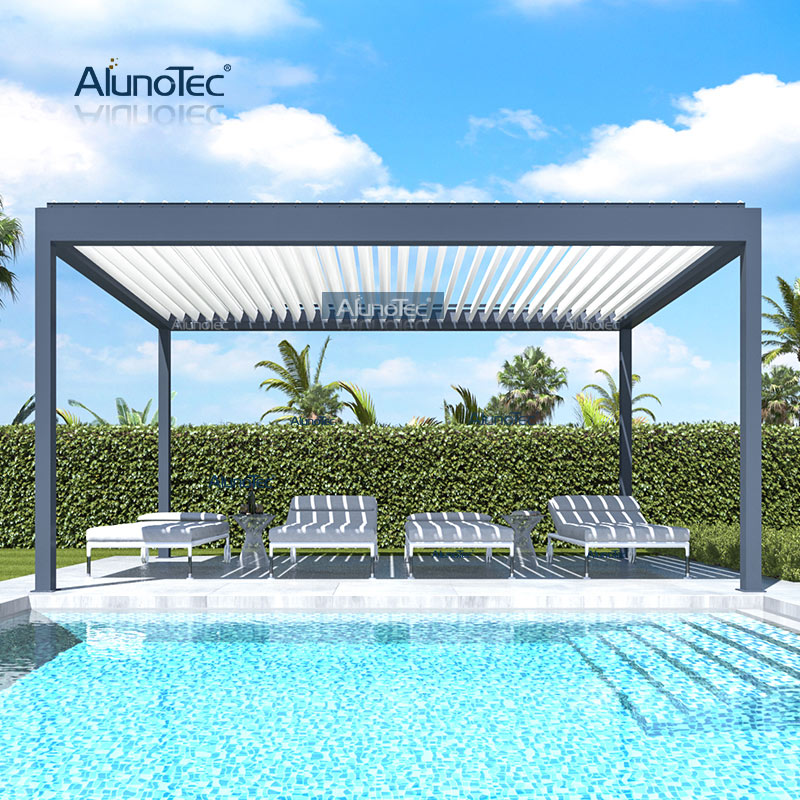 Motorisierte Markise, Faltpavillon, Lamellendach-Pergola mit LED-Leuchten