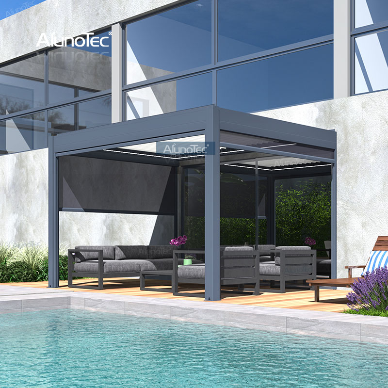 AlunoTec manuell zu öffnende Dach-Aluminium-Lamellen-Pergola mit Kurbel für den Garten