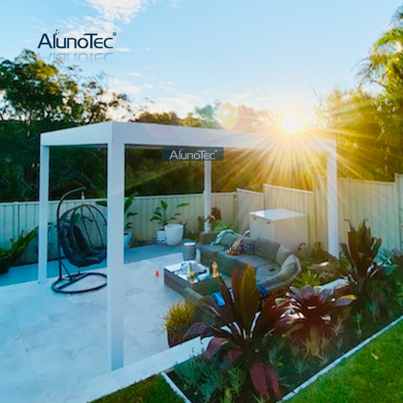 AlunoTec Automatischer moderner Terrassenpavillon für den Außenbereich, Aluminium-Pergola mit Öffnung und Lamellendach