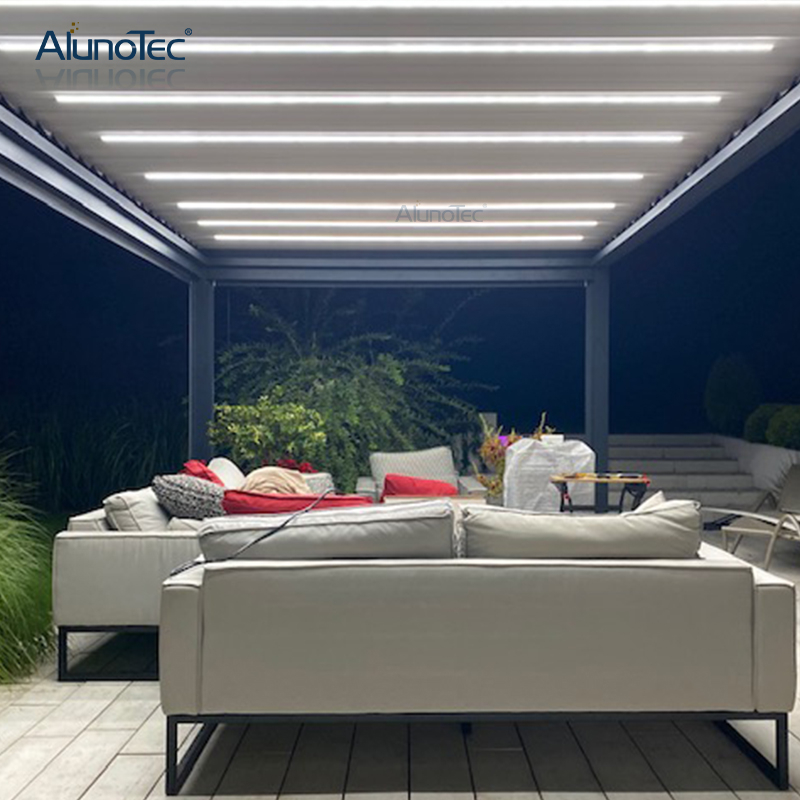 Wasserdichte, einziehbare Pavillon-Außenmarkise, automatische Aluminium-Lamellen-Sonnenpergola-Sets