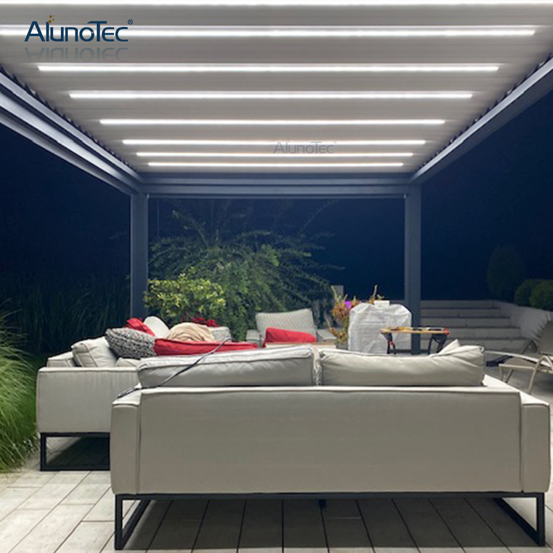 Wasserdichte, einziehbare Pavillon-Außenmarkise, automatische Aluminium-Lamellen-Sonnenpergola-Sets