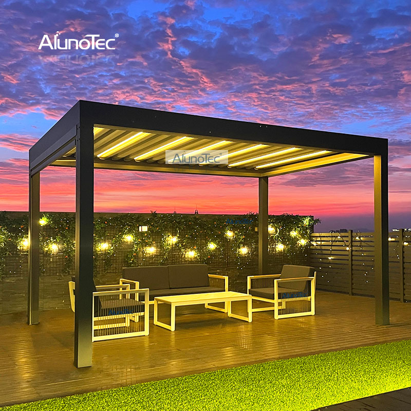 AlunoTec Pergo-lux Hochleistungs-Motorpergola mit motorisiertem Vertikalvorhang