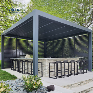  AlunoTec Eltern-Kind-Aktivitätsbereich im Freien, motorisierte Solar-Pergola-Gartenstruktur mit Lamellenzaun