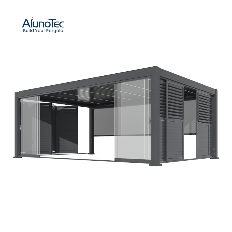  Neu eingetroffen von AlunoTec, 4 x 6 m, nur 4 Pfosten, bioklimatische elektrische Außenjalousien, Flächenstruktur, Pergola