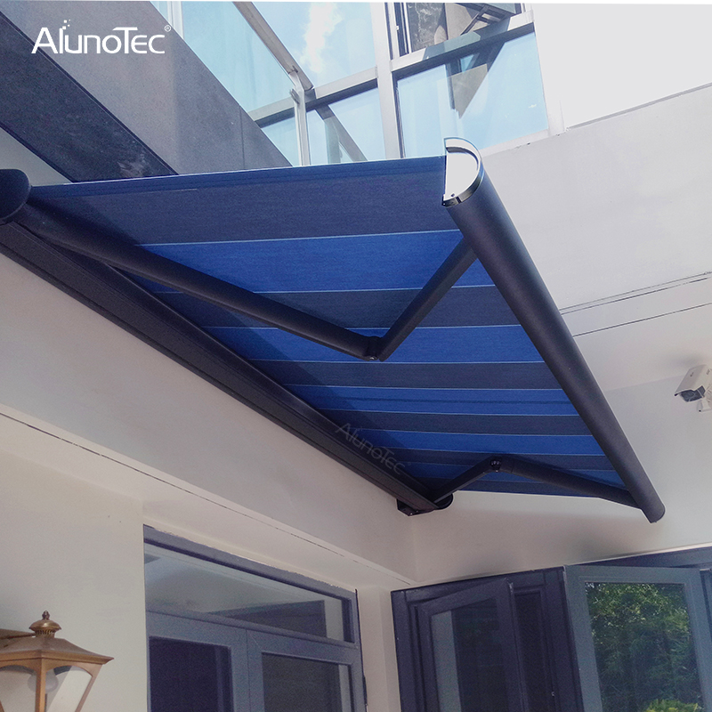 Sonnenschutz für den Außenbereich, Aluminium-Pavillon-Zelt mit klappbarem Arm, Pergola-Überdachung, motorisierte Terrasse, einziehbare Markisen, Vollkassetten-Markise