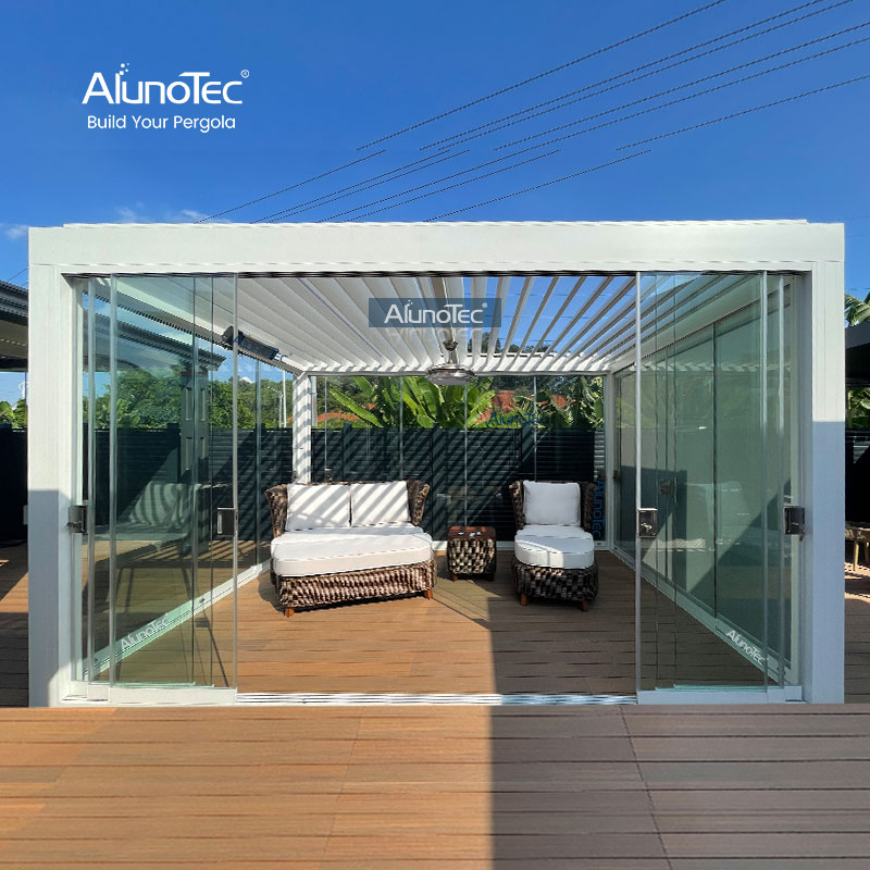 Moderner DIY wasserdichter Lamellendach-Bioklima-Pavillon für den Außenbereich, kommerzielles Hochleistungsgewächshaus, Deck- und Terrassenbauer