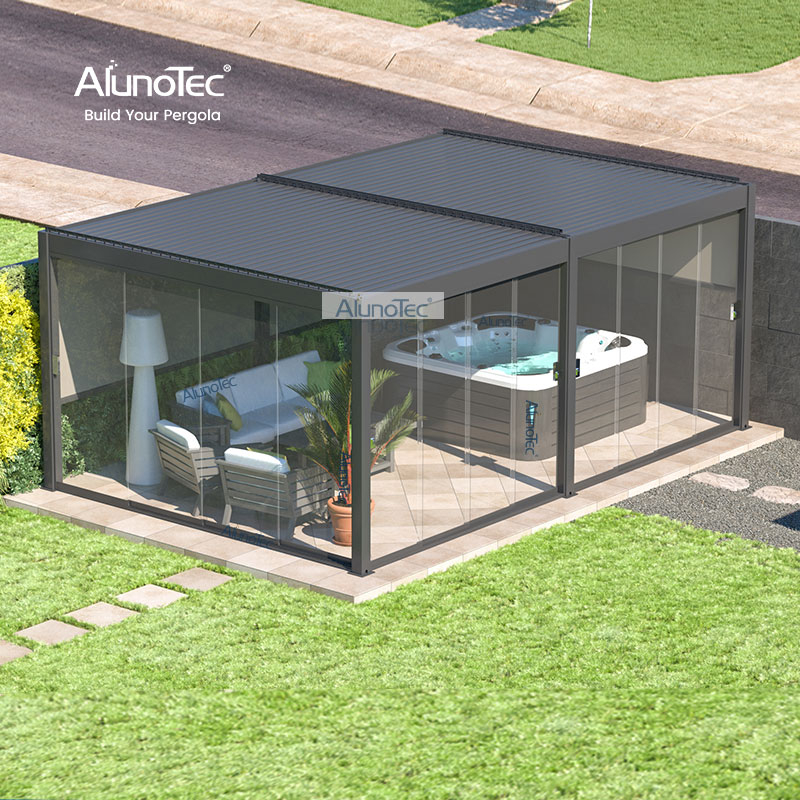 AlunoTec 4 x 4 PergoEco Messgerät, manuelle Lamellen, Pergola für Spa im Freien