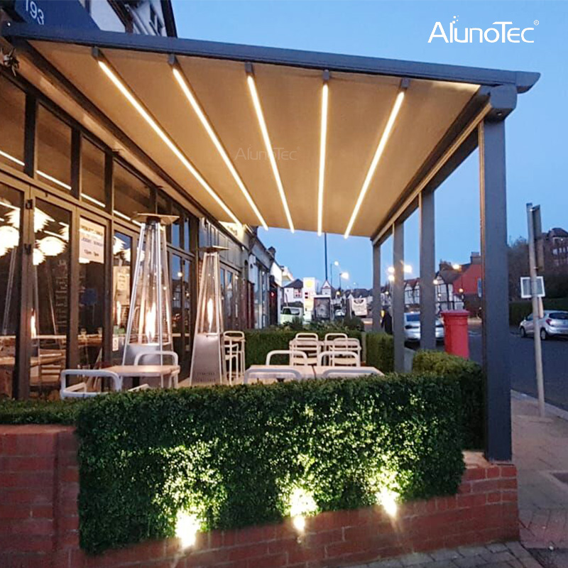 Windbeständiges, wasserdichtes, einziehbares Markisendach aus Aluminium und PVC für den Außenbereich mit LED 