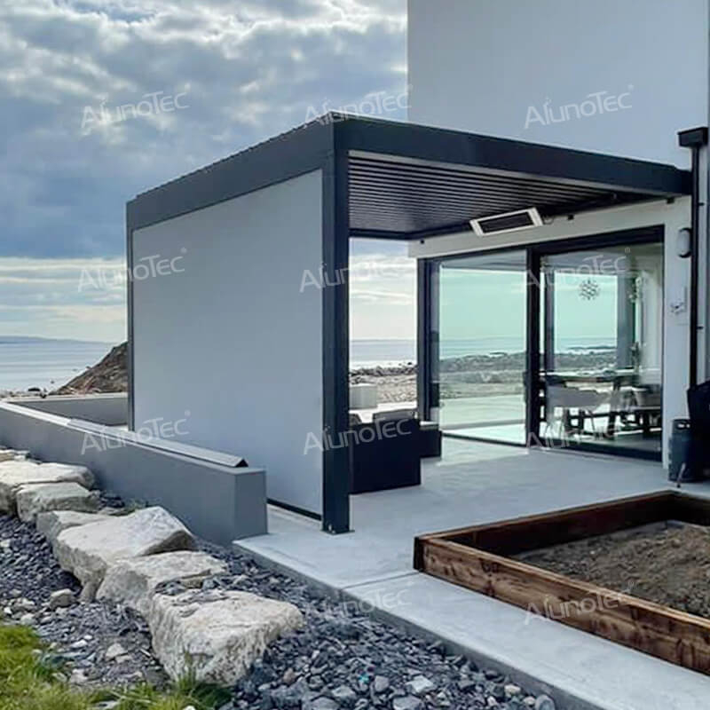 Aluminium-Lamellenpavillon, wasserdicht, einziehbares Dach, motorisierte Pergola für den Außenbereich