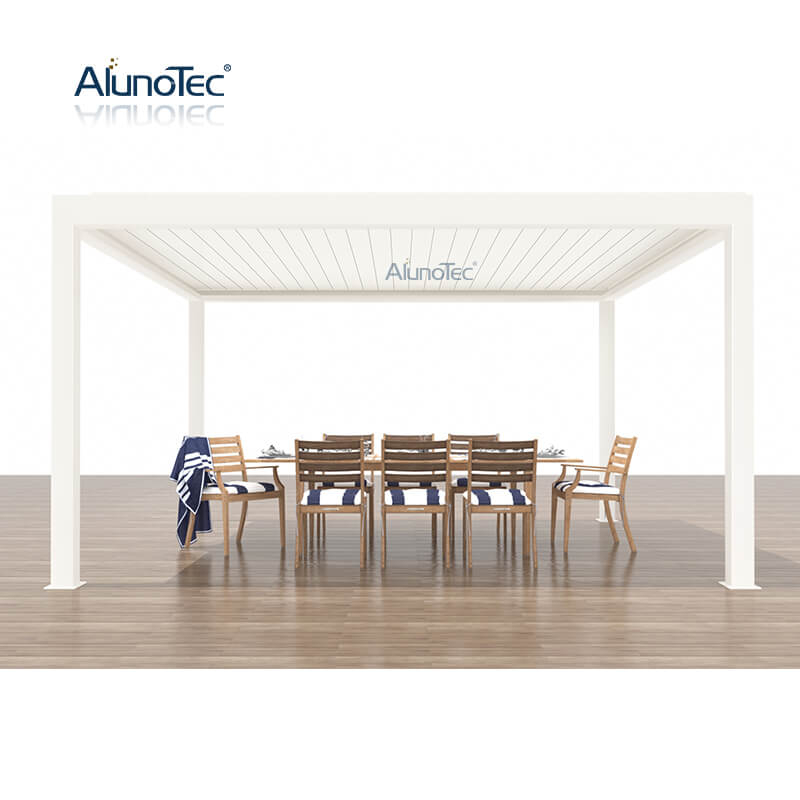 AlunoTec wasserdichte Terrassenüberdachung für den Außenbereich, Markise, Aluminium-Gartenpavillon, Lamellendach, Pergola mit Seitenschutz