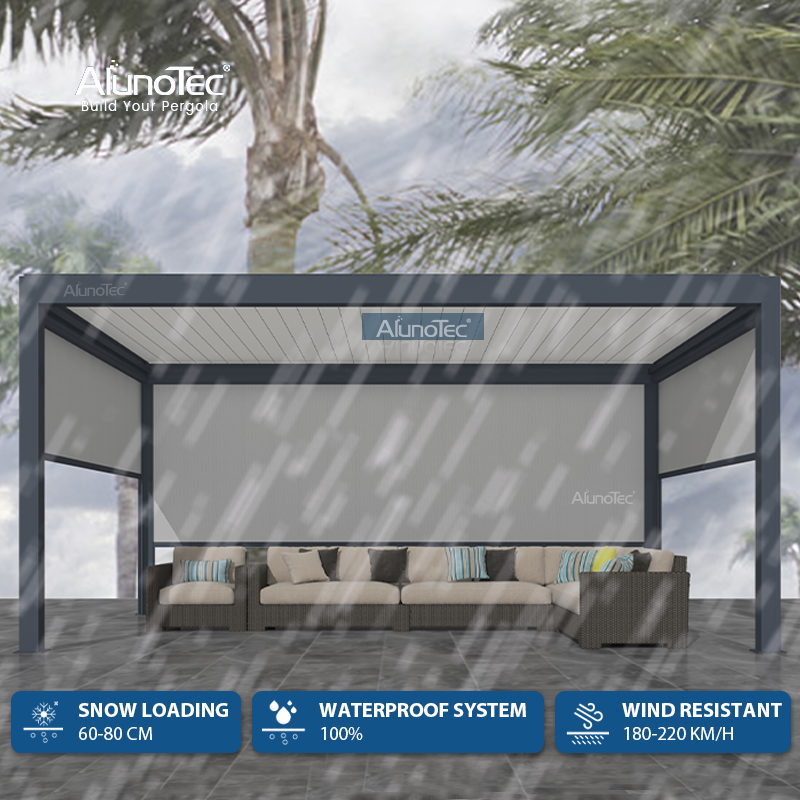 AlunoTec Smart Regenschutzdach Winterfestes System Aluminium-Lamellenpergola mit Heizung