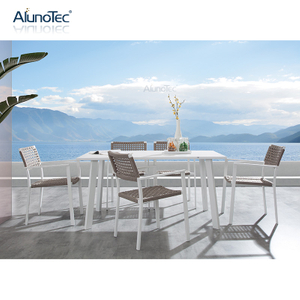 5 Rattan-Sitzstühle, Aluminium-Tisch, Outdoor-Essmöbel, 6-teiliges Terrassen-Essset