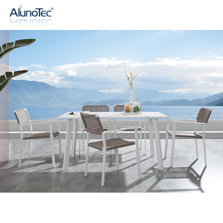 5 Rattan-Sitzstühle, Aluminium-Tisch, Outdoor-Essmöbel, 6-teiliges Terrassen-Essset