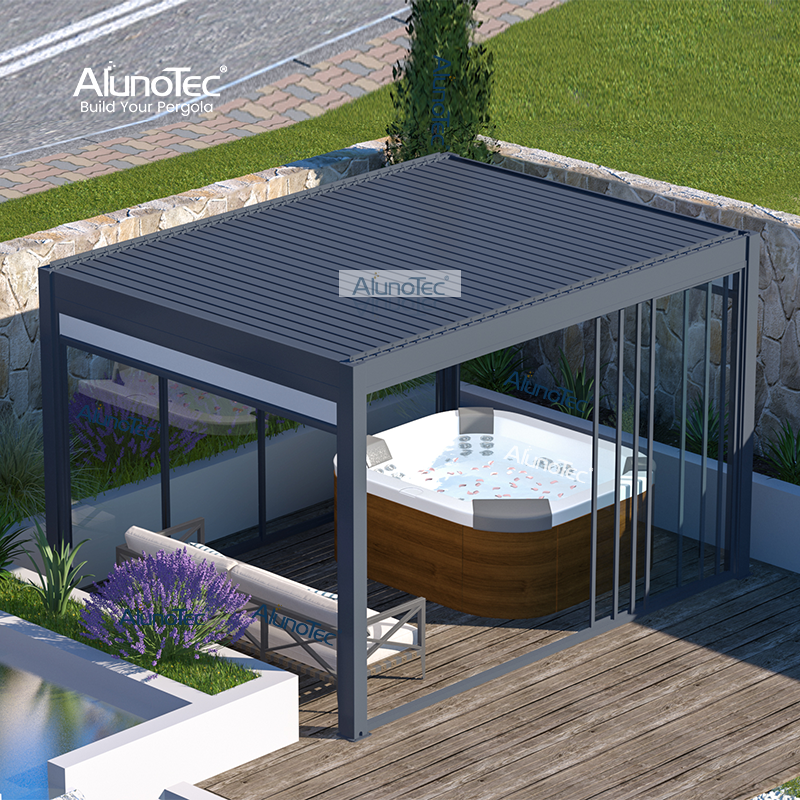 Standard-Sonnenschutz, manueller Pavillon, Außenöffnung, Dach, Lamellenpergola 3x4, mit verschiebbarem Reißverschluss