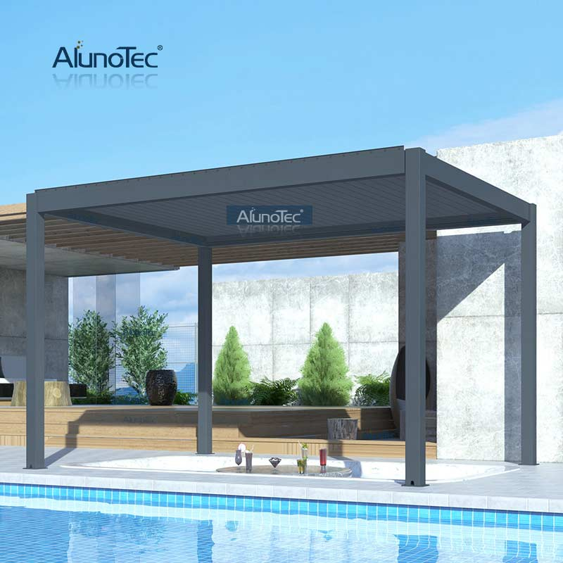AlunoTec 20'x10' motorisierte verstellbare schwarze Lamellenpergola für die USA