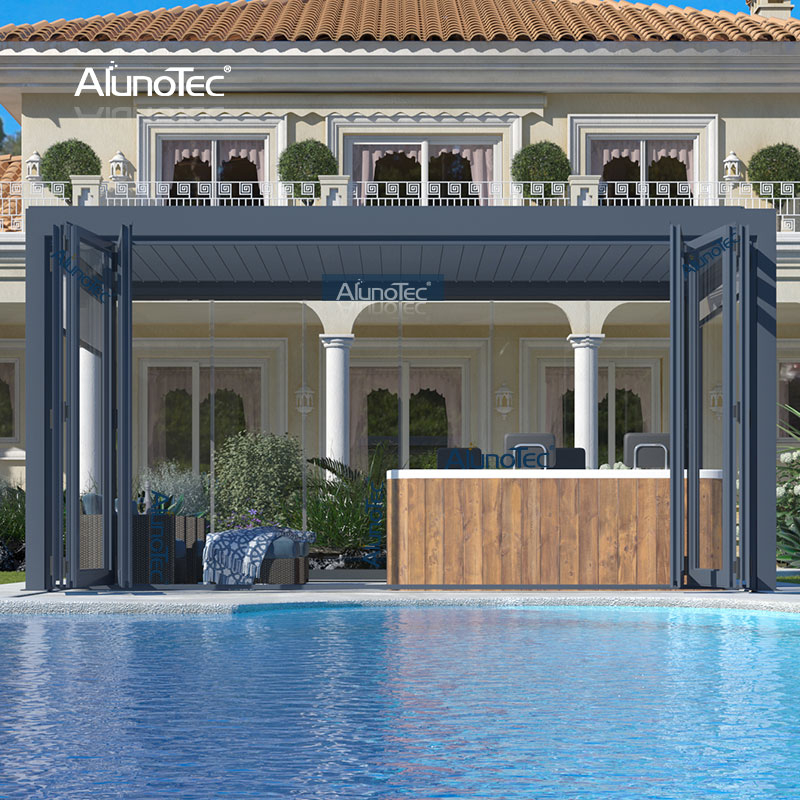 Freistehende, nachhaltige Spa-Pergola mit automatischem Lamellendach für den Außenbereich