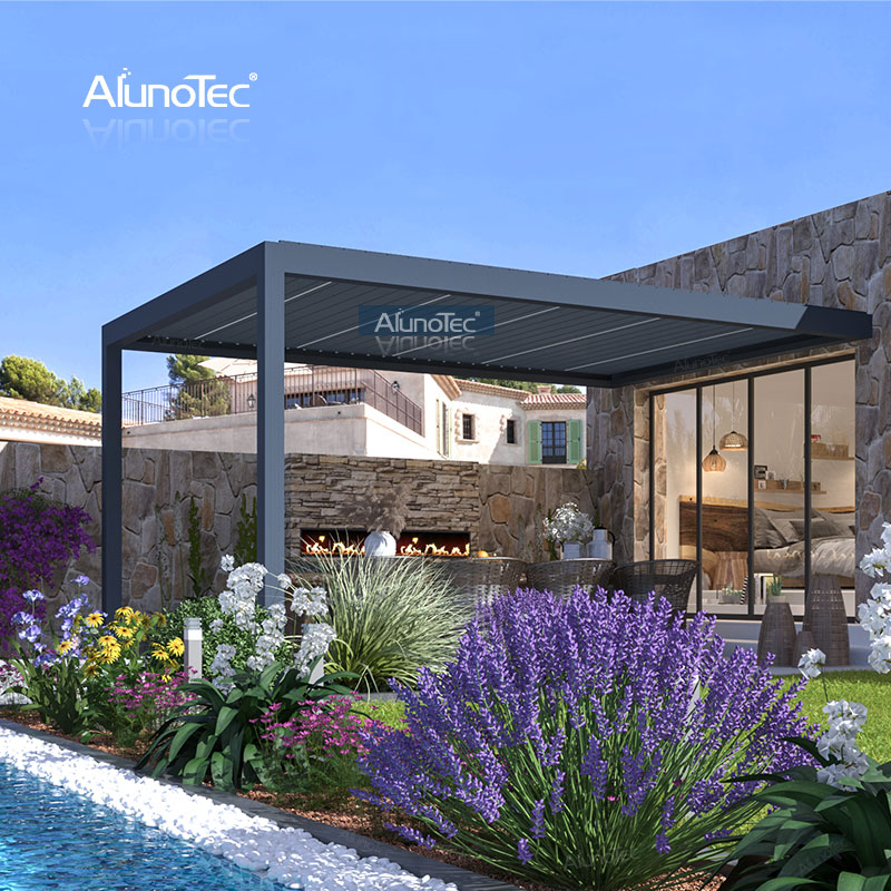 AlunoTec wasserdichtes Lamellendachsystem, elektrischer Outdoor-Pavillon, Aluminium-Überdachung, Terrassendach, Pergola