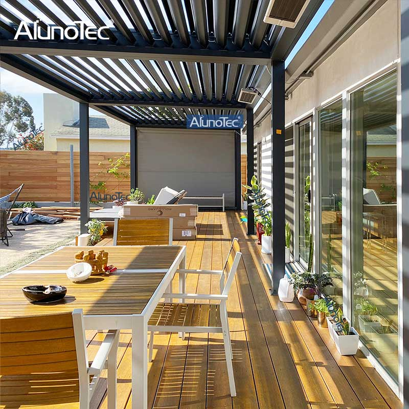 AlunoTec Pergo-Lux 20 Fuß x 15 Fuß, schwarze Pergola mit seitlichem Sonnenschutz