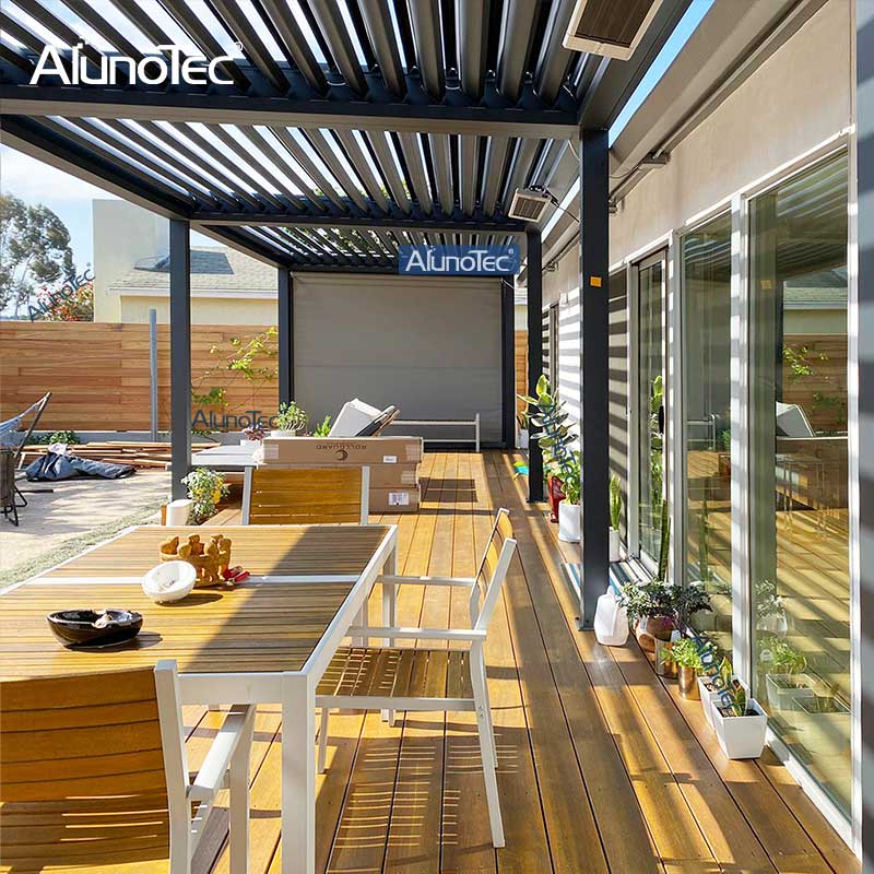AlunoTec Pergo-Lux 20 Fuß x 15 Fuß, schwarze Pergola mit seitlichem Sonnenschutz