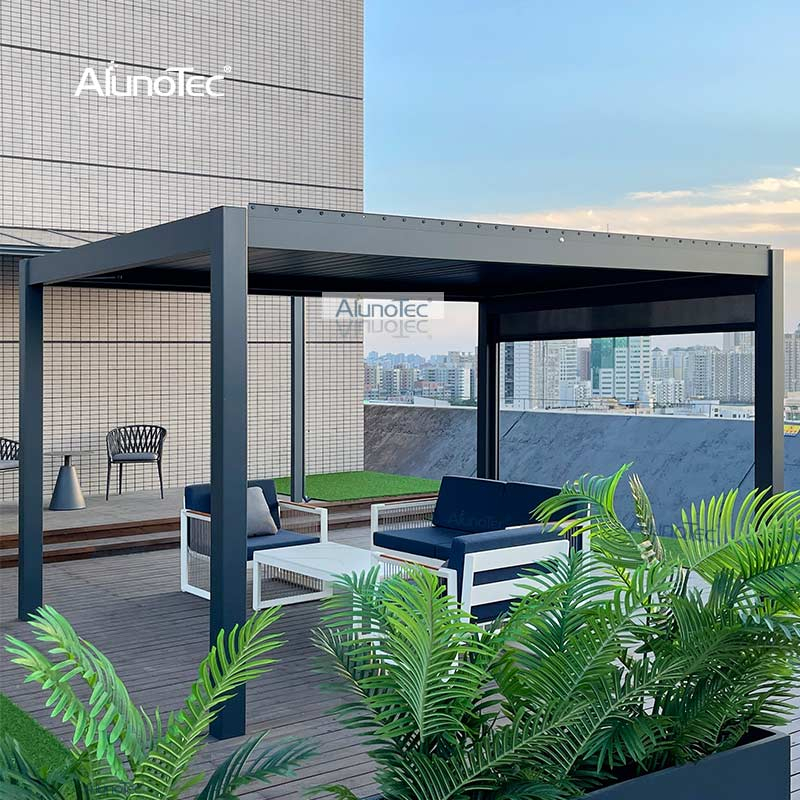 AlunoTec Garden Aluminium Outdoor 3x3m Lamellendach Wasserdichte Terrasse Pergola mit manueller Steuerung 
