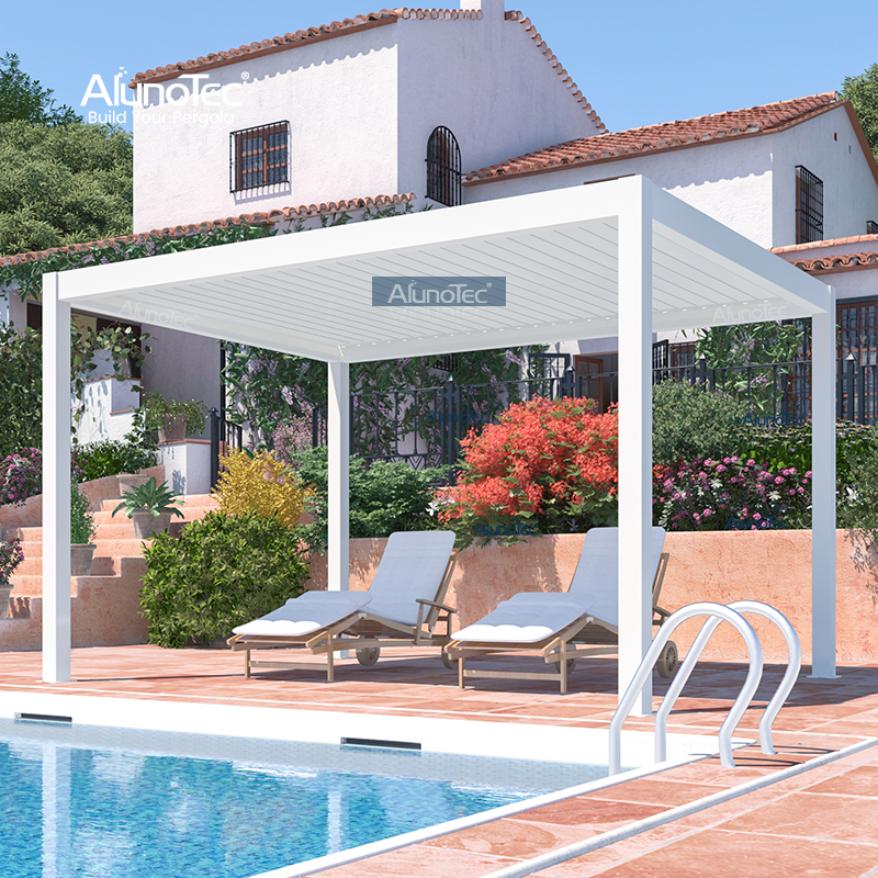 Gartenpavillon, regensicher, manuell, Lamellendach, Pergola, Aluminium, für Restaurant im Freien