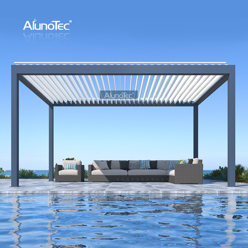 AlunoTec wasserdichte Terrassenüberdachung für den Außenbereich, Markise, Aluminium-Gartenpavillon, Lamellendach, Pergola mit Seitenschutz