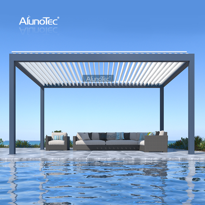 AlunoTec wasserdichte Terrassenüberdachung für den Außenbereich, Markise, Aluminium-Gartenpavillon, Lamellendach, Pergola mit Seitenschutz