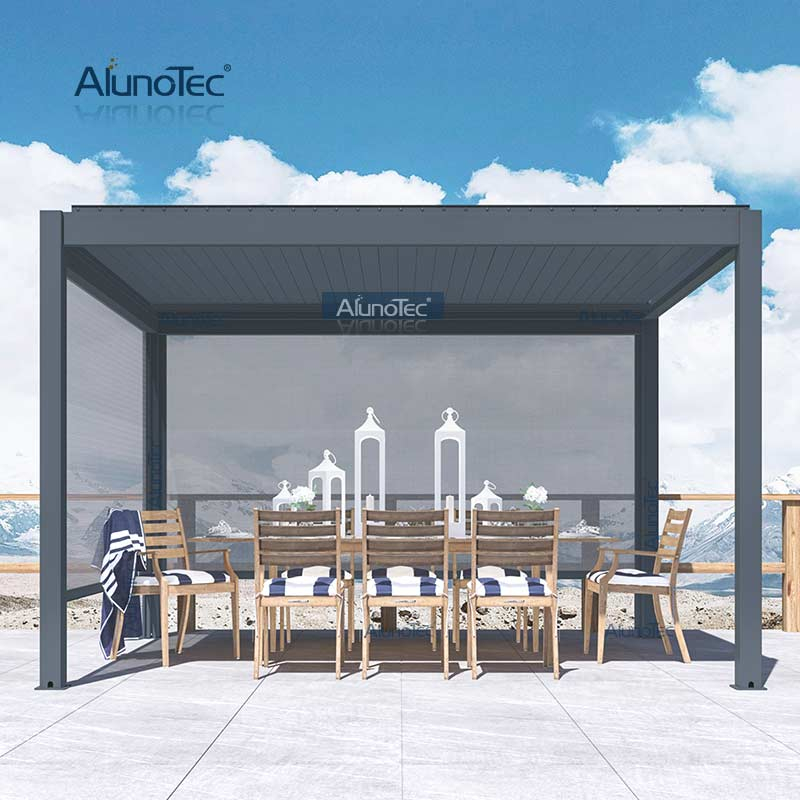  AlunoTec Motorisierter Aluminium-Außenpavillon, wasserdichte, bioklimatische Pergola mit Lamellendach für die Terrasse