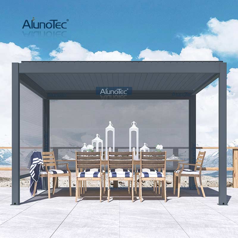  AlunoTec Motorisierter Aluminium-Außenpavillon, wasserdichte, bioklimatische Pergola mit Lamellendach für die Terrasse