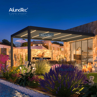AlunoTec Maßgeschneiderte wasserdichte Gartenpavillon-Pergola-Abdeckung für den Außenbereich mit LED-Licht