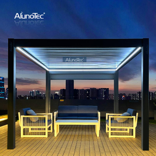 AlunoTec Garden Aluminium Outdoor 3x3m Lamellendach Wasserdichte Terrasse Pergola mit manueller Steuerung 