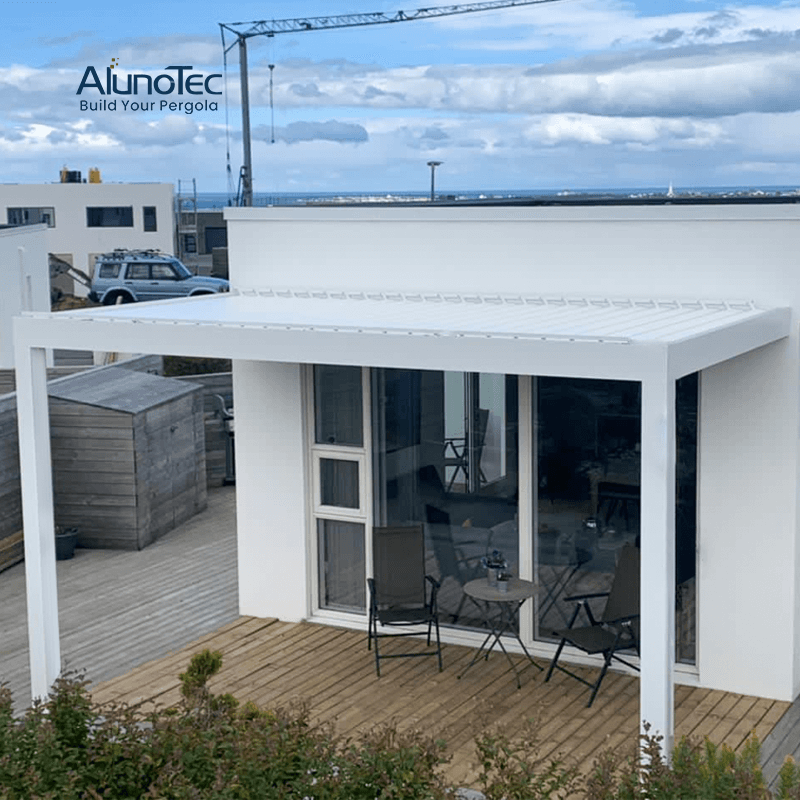 AlunoTec Heavy Duty Lux freistehende manuelle 3M x 4M grau-weiße Pergola zum Preis