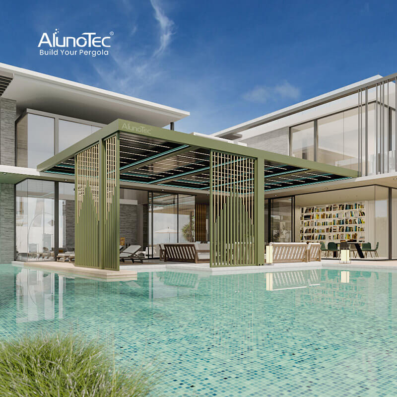 AlunoTec Maßgefertigte überdachte Terrassenbauer Aluminium-Pergola mit verstellbaren Lamellen