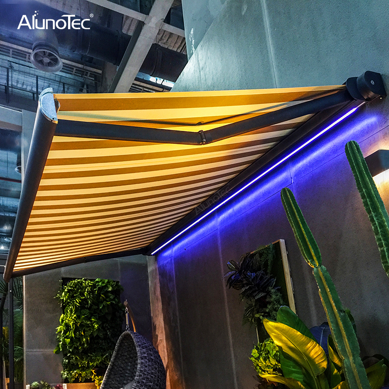 Sonnenschutz für den Außenbereich, Aluminium-Pavillon-Zelt mit klappbarem Arm, Pergola-Überdachung, motorisierte Terrasse, einziehbare Markisen, Vollkassetten-Markise